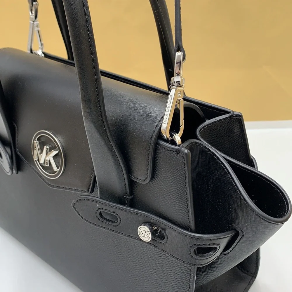 MICHAEL KORS Carmen Medium Flap Saffiano Leather Belted Satchel Black color - Picture 11 of 16